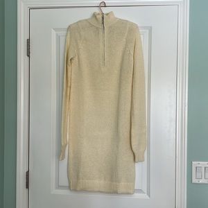 Lovers and Friends cream sweater dress, size small. Mock turtleneck with zipper